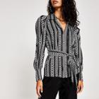 River Island Womens Printed Long Sleeve Tie Belted Shirt