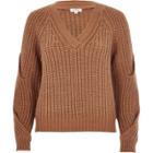 River Island Womens Chunky Knit Cold Shoulder Sweater
