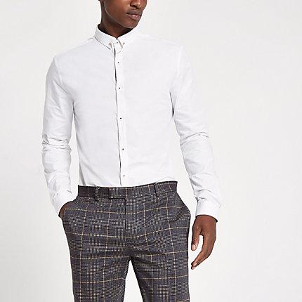 River Island Mens White Slim Fit Long Sleeve Shirt