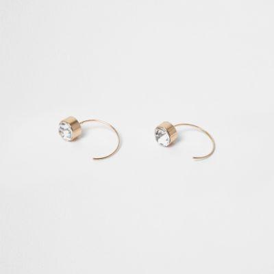 River Island Womens Gold Tone Rhinestone Curve Through Earrings