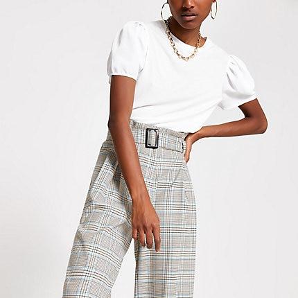 River Island Womens White Puff Sleeve T-shirt