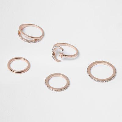 River Island Womens Rose Gold Tone Moon Ring Pack
