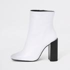 River Island Womens White Leather Square Toe Block Heel Boots