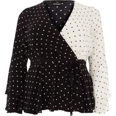 River Island Womens Plus Polka Dot Wrap Bell Sleeve Top
