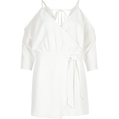 River Island Womens White Tie Back Cold Shoulder Romper