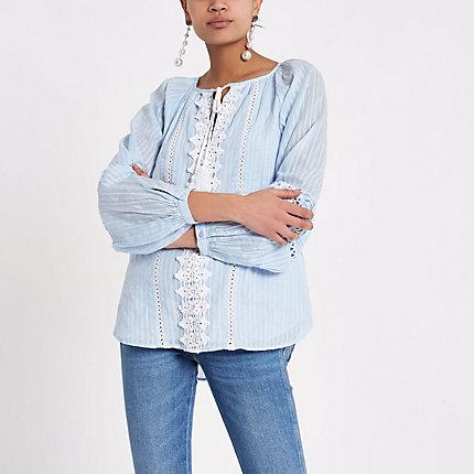 River Island Womens Tie Lace Trim Long Sleeve Top