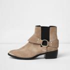 River Island Womens Nude Suede Western Strap Ankle Boots