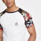 River Island Mens White Leopard Muscle Fit Raglan T-shirt