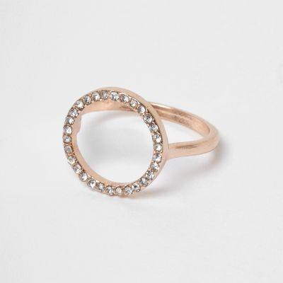 River Island Womens Rose Gold Tone Diamante Pave Circle Ring