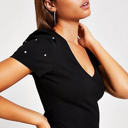 River Island Womens Diamante Puff Sleeve Top