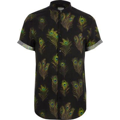 River Island Mens Slim Fit Peacock Print Shirt