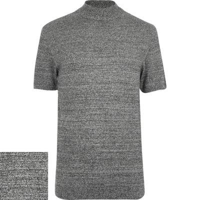 River Island Mens Stand Neck Textured Short Sleeve Sweater