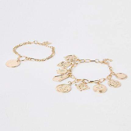 River Island Womens Gold Color Charm Bracelet Pack