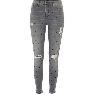 River Island Womens Star Print Distressed Molly Jegging