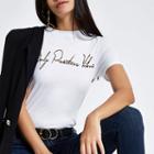 River Island Womens White 'only Positive Vibes' Fitted T-shirt