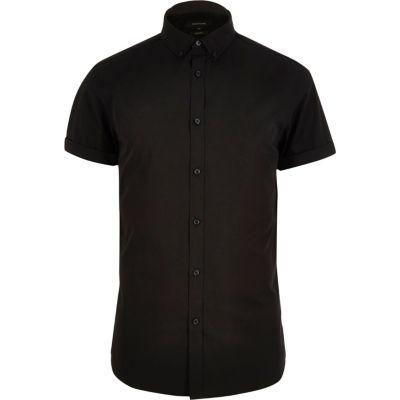 River Island Mensblack Smart Slim Fit Short Sleeve Shirt