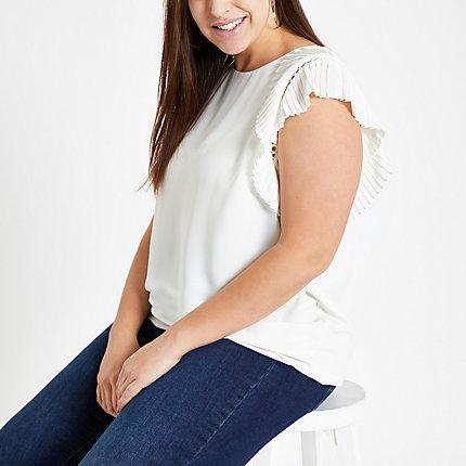 River Island Womens Plus White Fan Shoulder Detail Shell Top