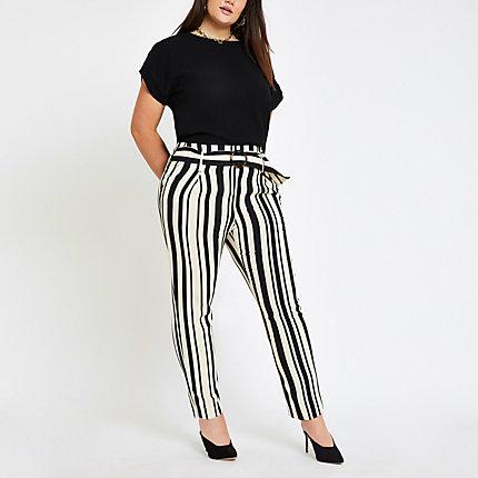 River Island Womens Plus Stripe Tie Waist Tapered Trousers