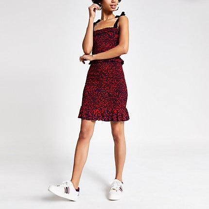 River Island Womens Print Shirred Bodycon Mini Dress