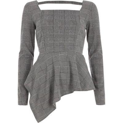 River Island Womens Check Asymmetric Peplum Hem Top