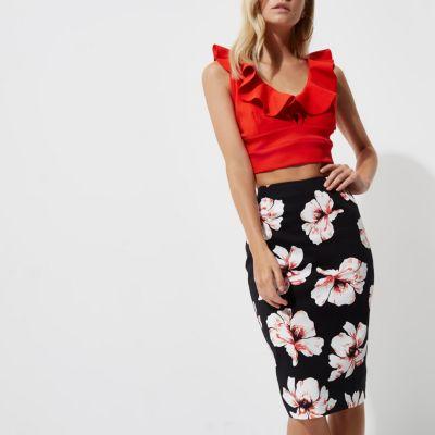 River Island Womens Petite Floral Print Midi Pencil Skirt