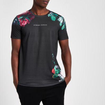 River Island Mens Criminal Damage Floral T-shirt