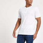 River Island Mens White Slim Fit Button Henley T-shirt