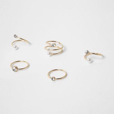 River Island Womens Gold Tone Pearl Twist Ring Pack