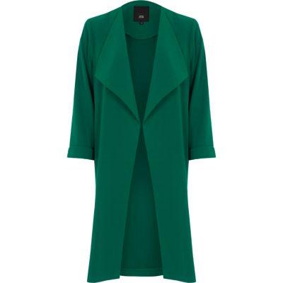 River Island Womens Dark Emerald Fallaway Duster Coat