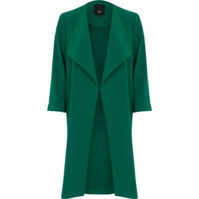 River Island Womens Dark Emerald Fallaway Duster Coat