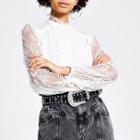 River Island Womens White Lace Long Sleeve Frill Front Blouse