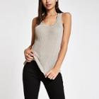 River Island Womens Silver Metallic Knit Ribbed Scoop Neck Vest