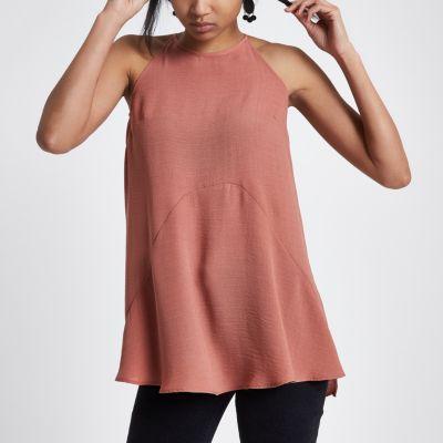 River Island Womens High Low Hem Tie Neck Top