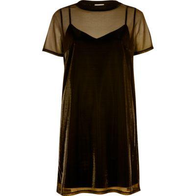 River Island Womens Gold Metallic Mesh 2 In 1 Dress