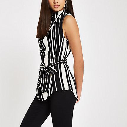 River Island Womens Stripe Cowl Neck Tie Waist Top