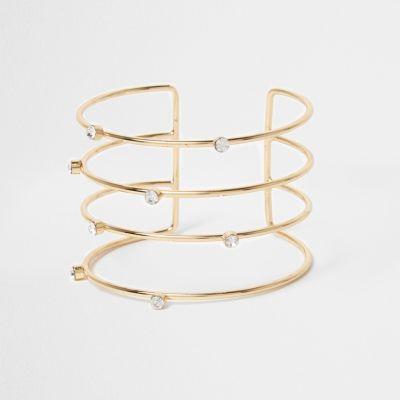 River Island Womens Gold Tone Rhinestone Cuff Bracelet