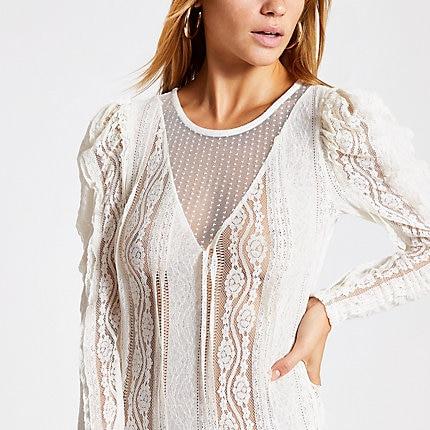 River Island Womens Sheer Lace Long Sleeve Bodysuit