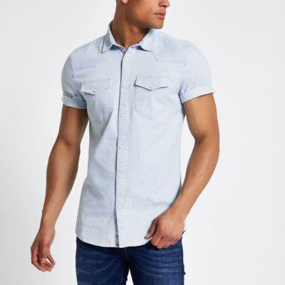 River Island Mens Western Style Slim Fit Denim Shirt