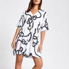 River Island Womens White Chain Print Button Front Swing Dress