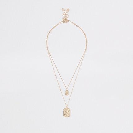 River Island Womens Gold Color Rectangle Pendant Necklace Pack