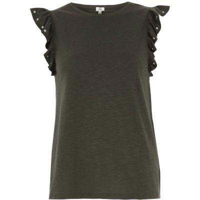 River Island Womens Frill Studded Sleeve Tank Top