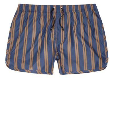 River Island Mens And Camel Stripe Runner Swim Trunks