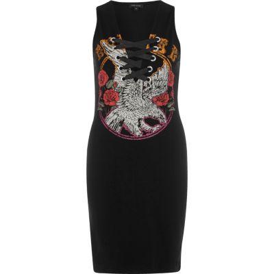 River Island Womens Rose Print Lace Detail Bodycon Dress