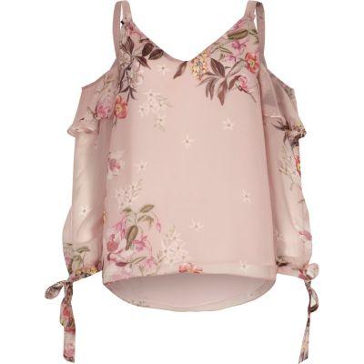 River Island Womens Floral Cold Shoulder Split Sleeve Top