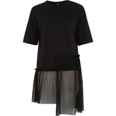 River Island Womens Longline Mesh Stepped Hem T-shirt