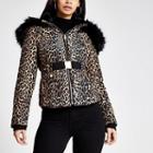 River Island Womens Leopard Print Fitted Padded Jacket