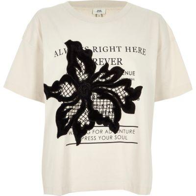 River Island Womens Printed Floral Applique Boxy T-shirt