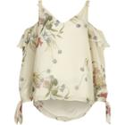 River Island Womens White Floral Print Cold Shoulder Frill Top