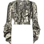 River Island Womens Floral Print Wrap Frill Sleeve Crop Top