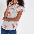 River Island Womens White Spot Floral Print Frill Neck Shell Top